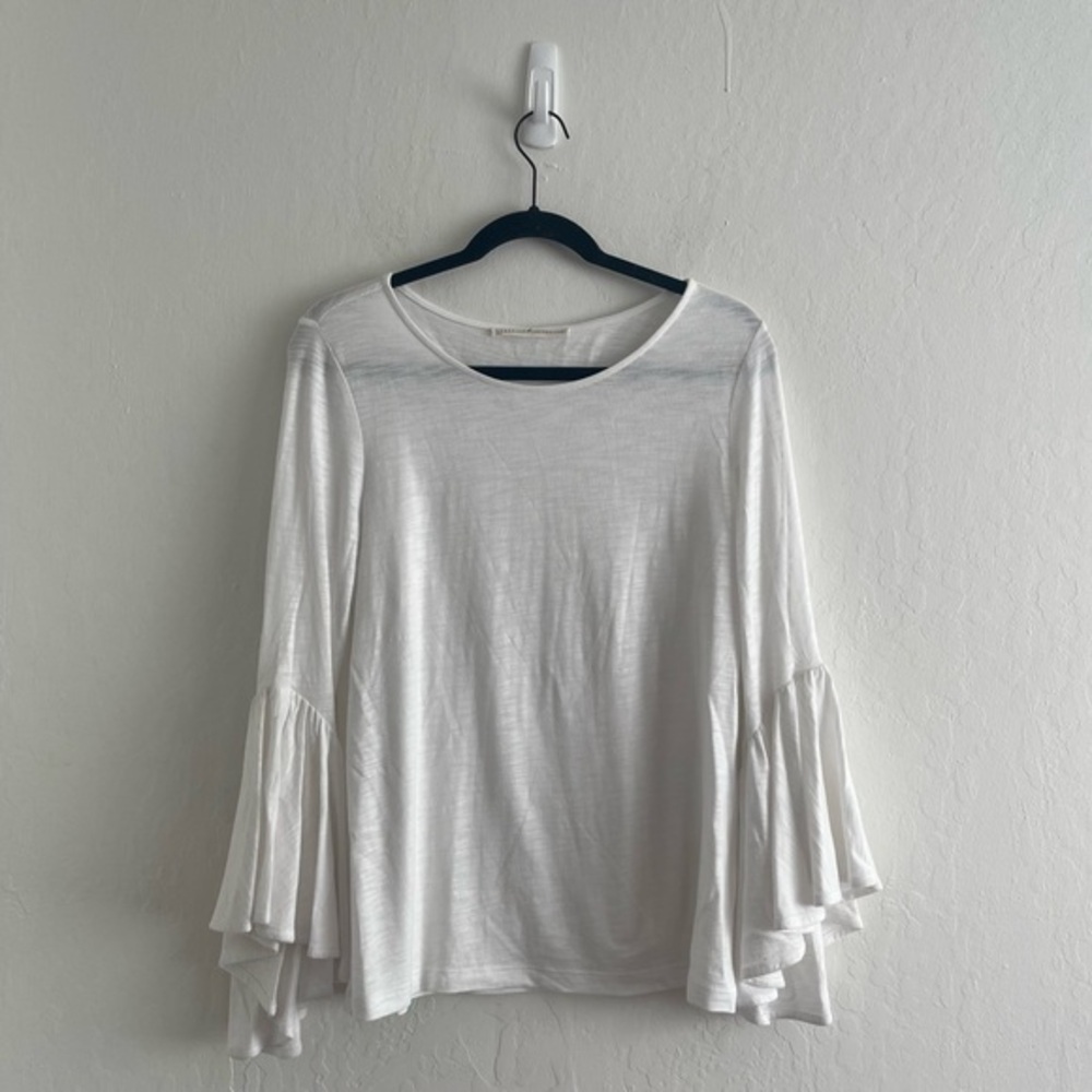 Peruvian Connection White Flounce Sleeve Blouse Modal Pima Cotton Womens Small